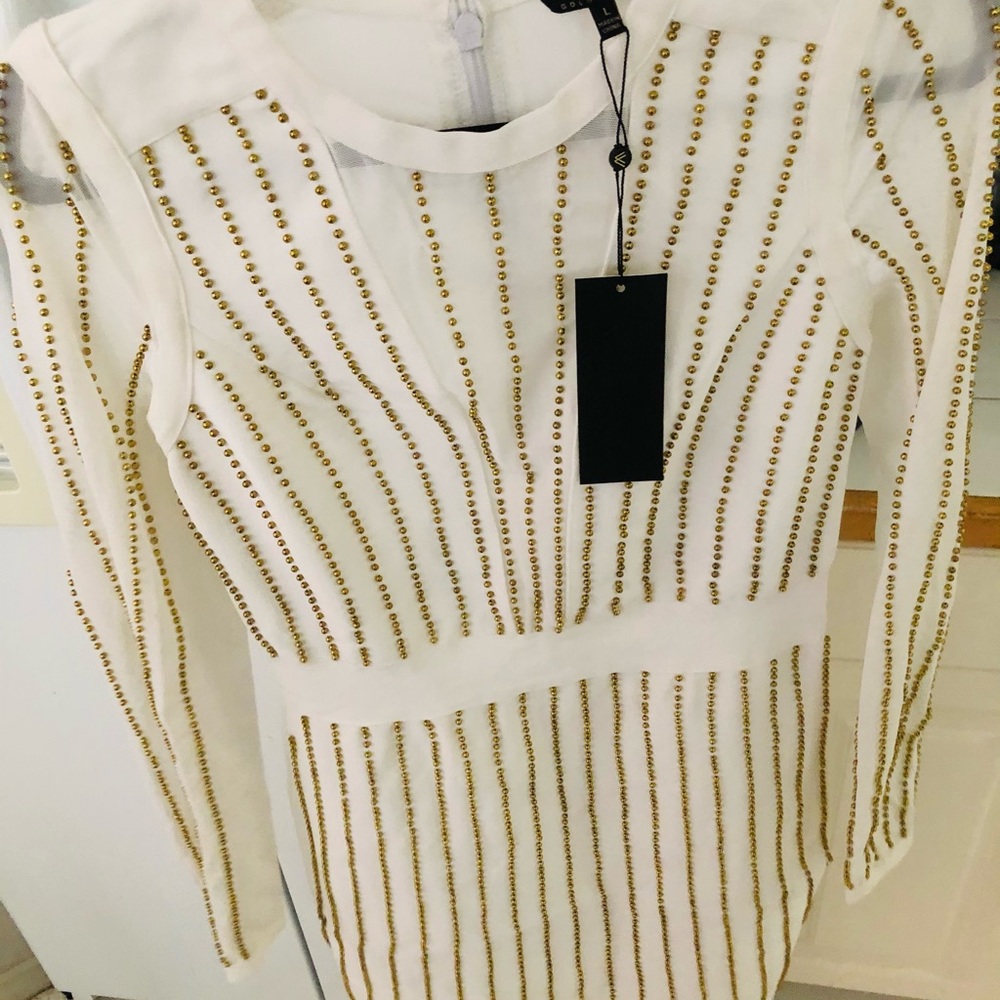 WOW Couture Bead Embellished Mesh Bandage Dress - Picture 5 of 8